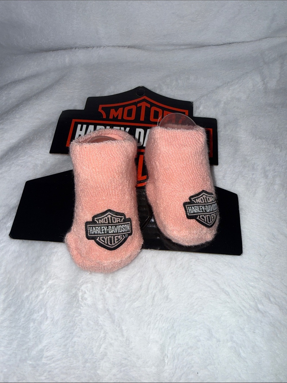 Harley-Davidson Peach Pink Baby Booties with Logo Patch